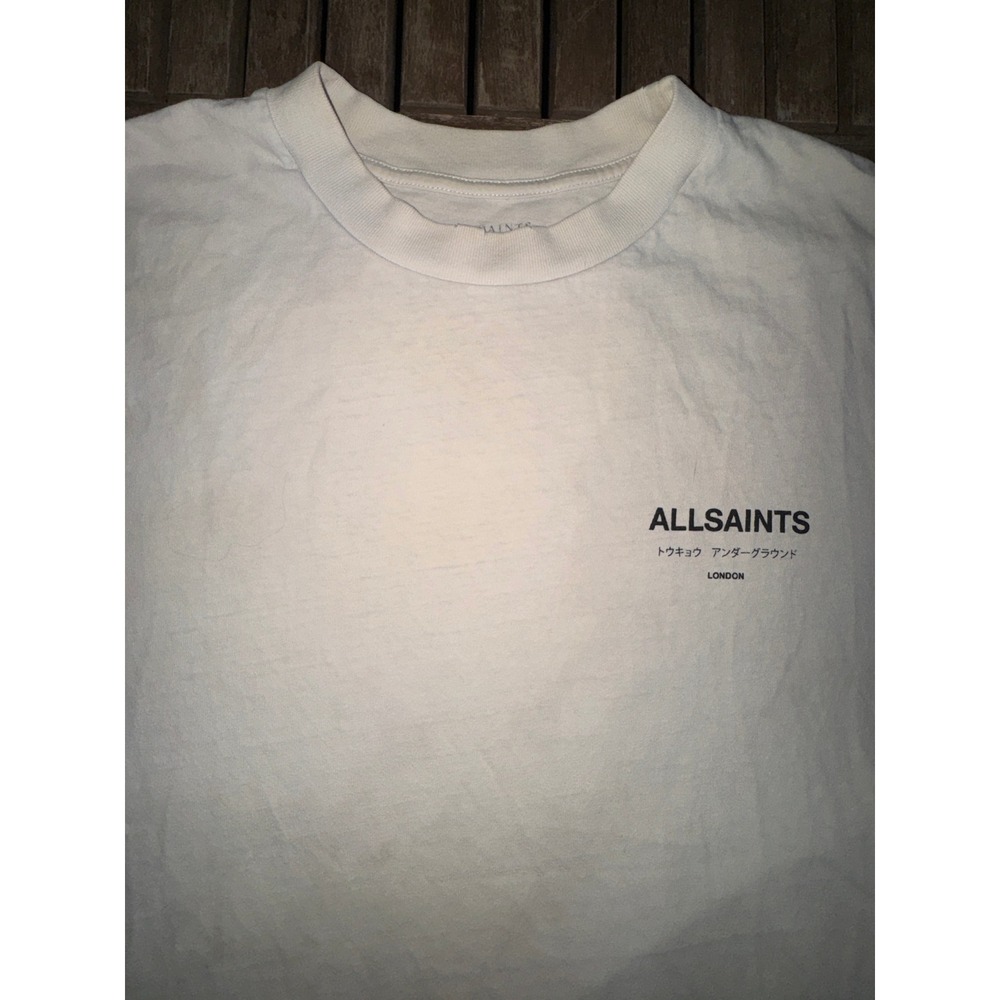 AllSaints Underground Oversized T-Shirt Mens Medium Ecru Tokyo London Logo - Picture 2 of 10